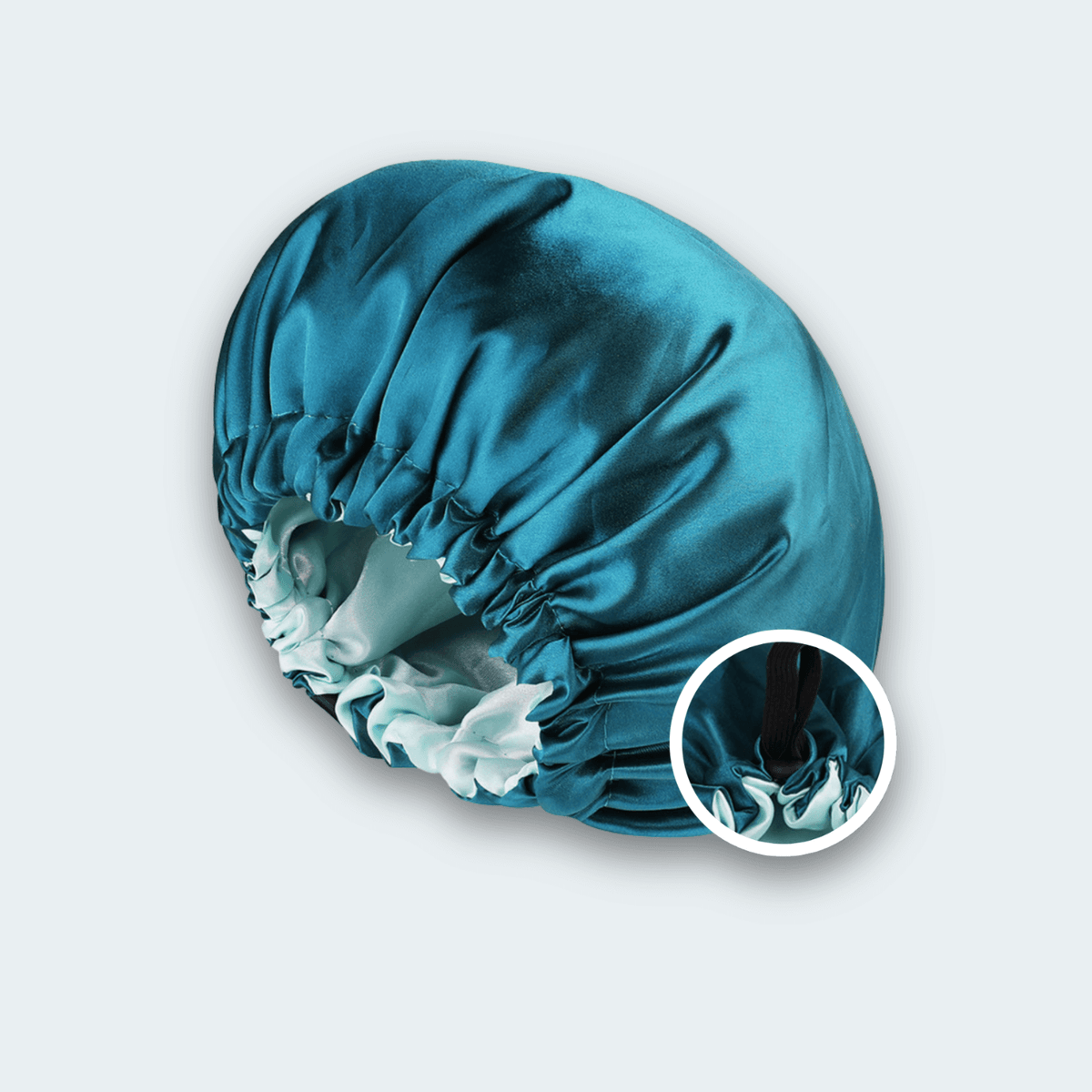 DreamCap Satinhaube in Lagoon Türkis-Hellblau, wendbar