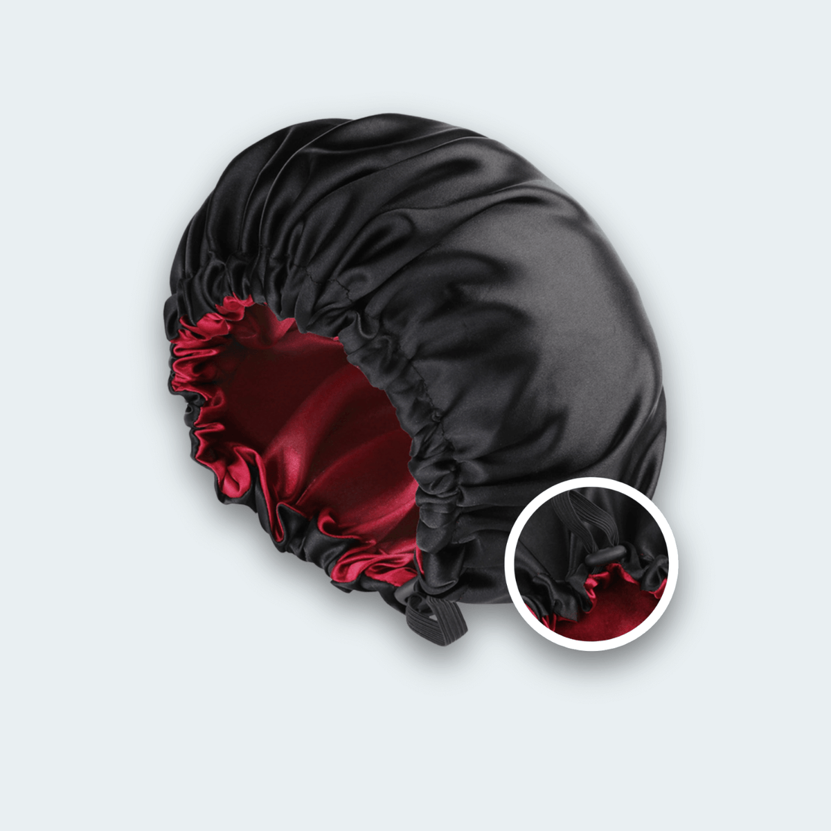 DreamCap Satinhaube in Silk Schwarz-Rot, wendbar