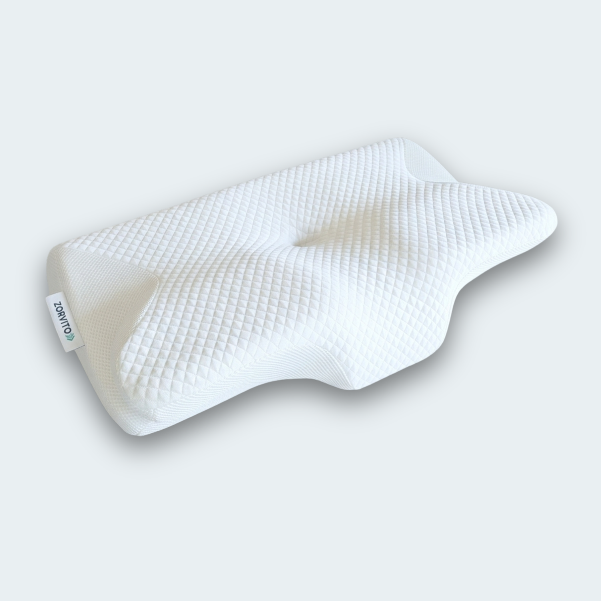SleepFit Kissen in Weiss: ergonomische Form mit Nackeneinschnitt und seitlichen Armaussparungen